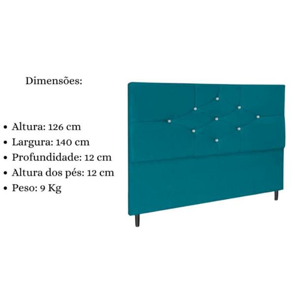 Imagem de Cabeceira Casal 140 cm Camboriú Suede Azul Tiffany E-Frame