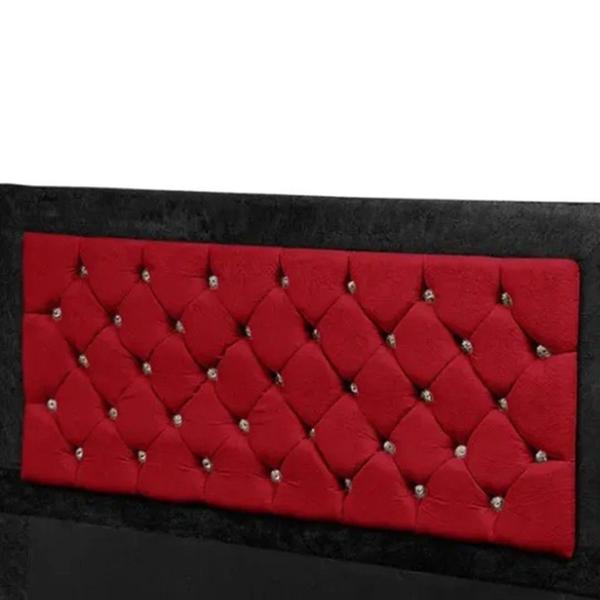 Imagem de Cabeceira Casal 140 cm Para Cama Box Berlim  Suede Preto/ Vermelho Strass - DS Móveis