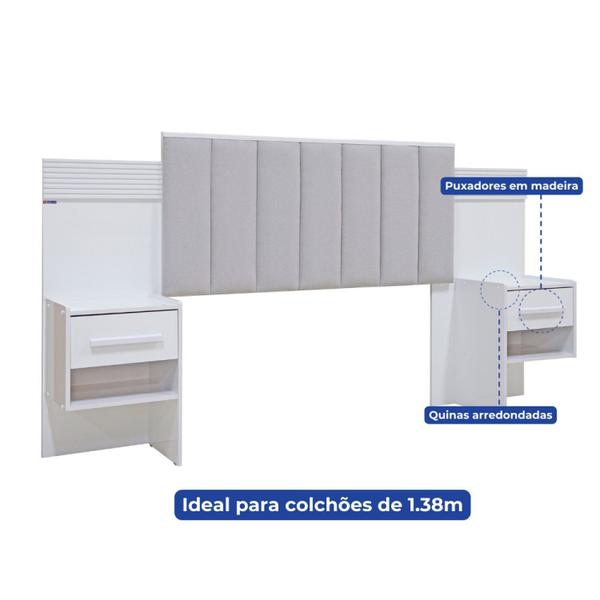 Imagem de Cabeceira Casal 140cm Ripada 100% Mdf Estofada Isis com 02 Mesas de Cabeceira Espresso Móveis