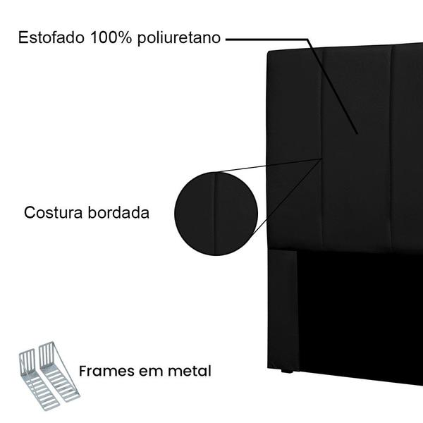 Imagem de Cabeceira Casal 1,40m Sevilha Suede Preto - Pallazio