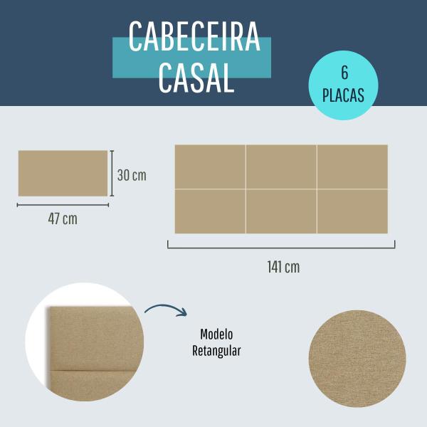 Imagem de Cabeceira Casal 141cm x 60cm Estofada Placas de Colar na Parede Modelo Retangular - Várias Cores