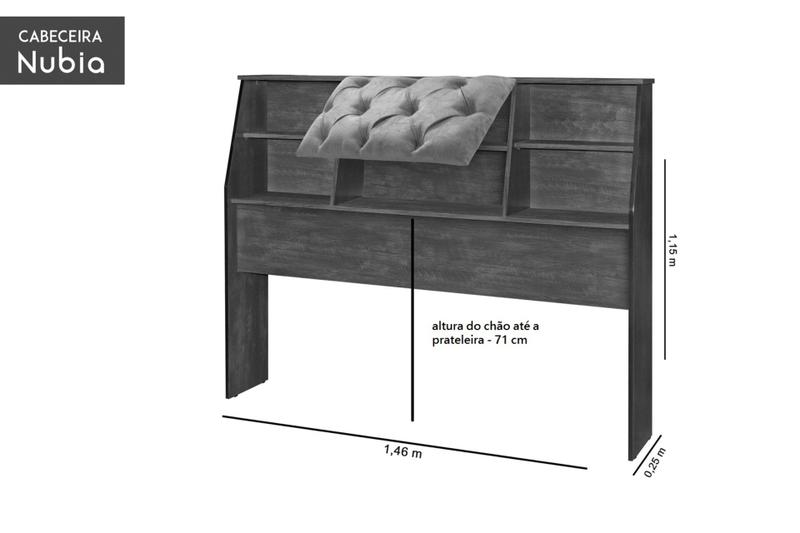 Imagem de Cabeceira Casal Box 1,40mt Com Nicho Prateleira Porta Com Capitone Nubia