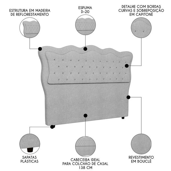 Imagem de Cabeceira Casal Cama Box 140cm Oregon I02 Bouclê Cinza - Mpozenato