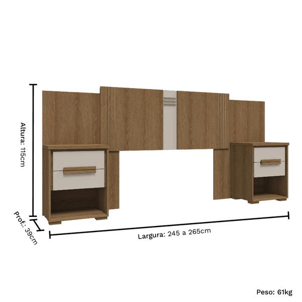 Imagem de Cabeceira Casal com Mesa de Cabeceira 2 Gavetas Angra Móveis Rimo