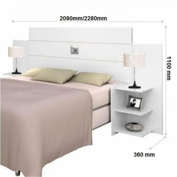 Imagem de Cabeceira Casal de Madeira Com 2 Mesa Lateral com Prateleiras Cabeceira p/ Cama Base Box  1,38 Acp