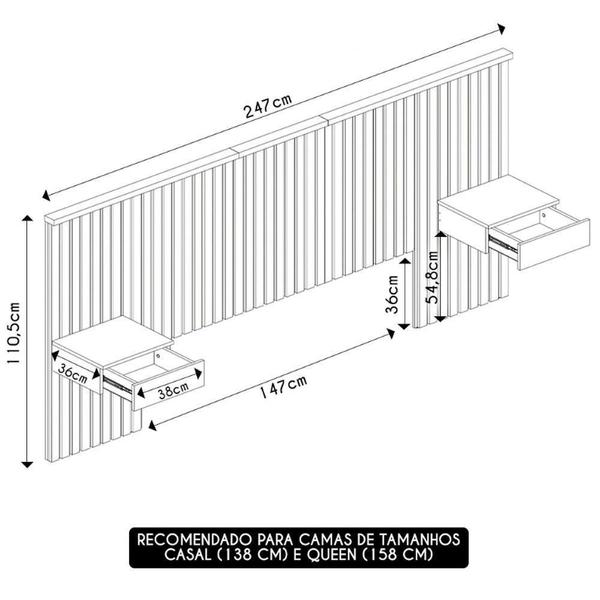 Imagem de Cabeceira Casal E Queen Com 2 Gavetas Star B02 Naturalle/off - Mpozenato