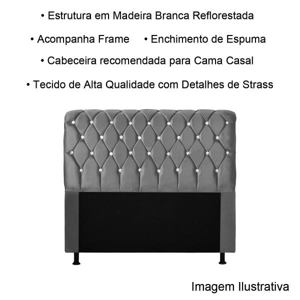 Imagem de Cabeceira Casal Estofada com Strass e Frame 140 cm Luxuria