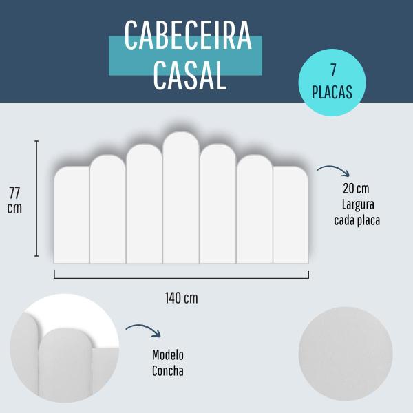 Imagem de Cabeceira Casal Estofada de Colar na Parede Kit 7 Placas Modelo Concha - Várias Cores