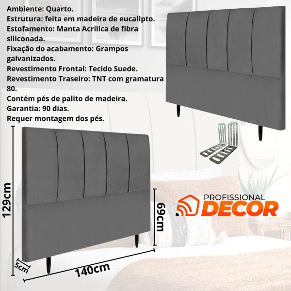 Imagem de Cabeceira Casal Estofada Slim 140cm Veludo Com Frames