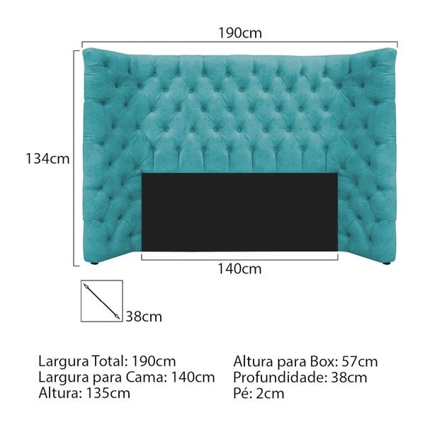 Imagem de Cabeceira Casal Everest P02 140 cm para cama Box Suede Azul Turquesa - Amarena Móveis