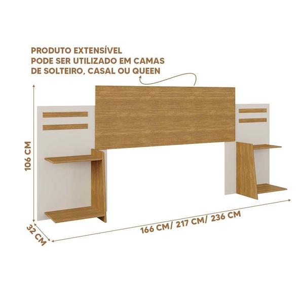 Imagem de Cabeceira Casal Extensível MDF com Nichos Laterais Nature Off White