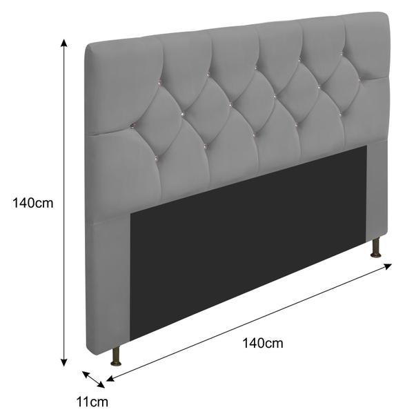 Imagem de Cabeceira Casal França A05 c/ Strass 140 cm para Cama Box Suede - ADJ Decor