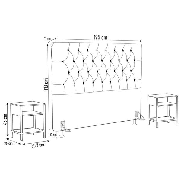 Imagem de Cabeceira Casal King 195cm Cristal Bouclê Marrom e 2 Mesas Laterais Plaza LC1 Preto - Mpozenato