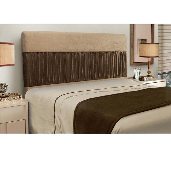 Imagem de Cabeceira Casal King 195cm Para Cama Box Isabela Suede Bege/Marrom - DS Estofados