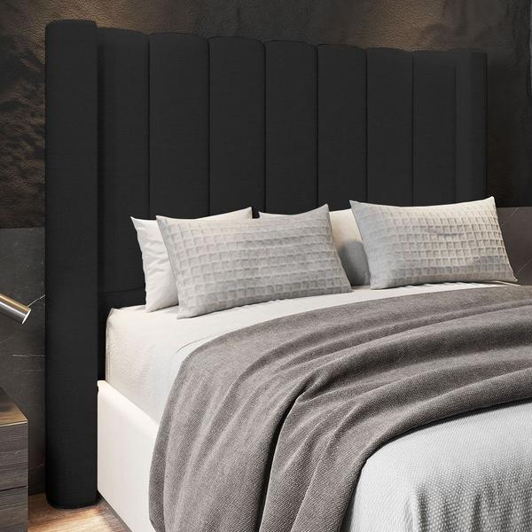 Imagem de Cabeceira Casal King Cama Box 195cm Claire I02 Linho Preto - Mpozenato