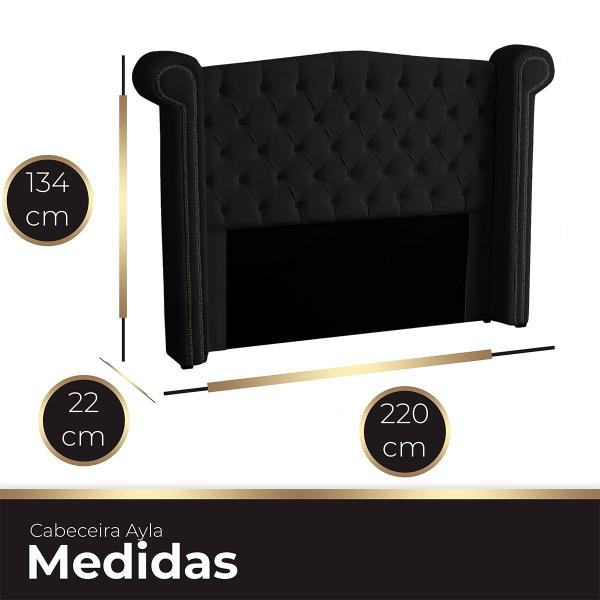 Imagem de Cabeceira Casal King Size Estofada para Cama Box Ayla Veludo Preto