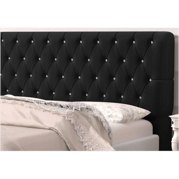 Imagem de Cabeceira Casal Queen 160 cm Para Cama Box Lady Suede Preto Botões Strass - SA Móveis