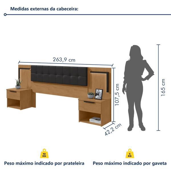 Imagem de Cabeceira Casal / Queen 160cm 2 Mesas de Cabeceiras com Led Calitan