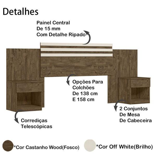 Imagem de Cabeceira Casal Queen 2 Gavetas 9980 Castanho Wood Off White Moval