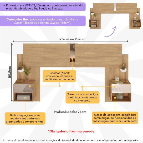 Imagem de Cabeceira Casal/Queen c/Espelho e 2 Mesas Multimóveis MP4326
