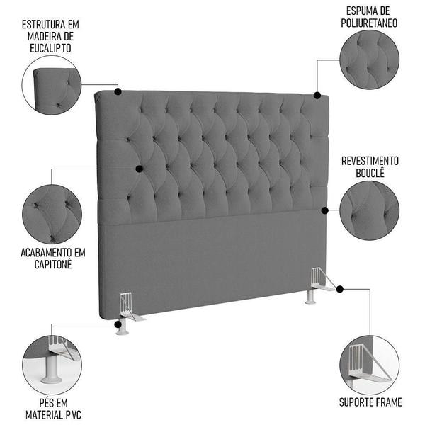 Imagem de Cabeceira Casal Queen Cama Box 160cm Cristal C16 Bouclê Cinza