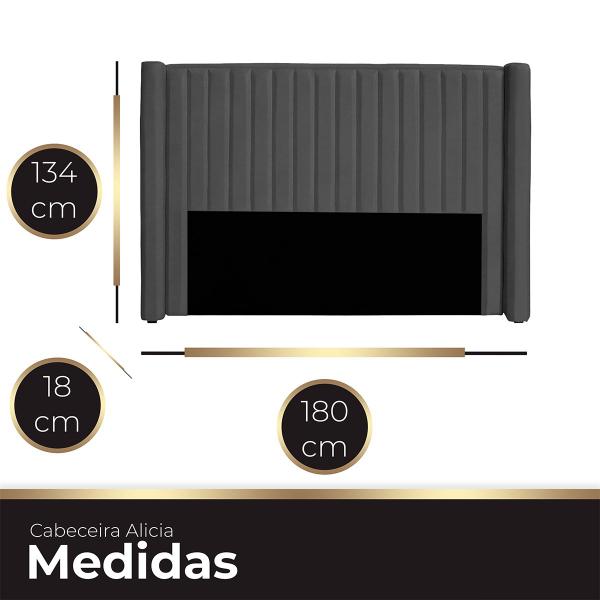 Imagem de Cabeceira Casal Queen Size Estofada para Cama Box Alicia Veludo Cinza Escuro