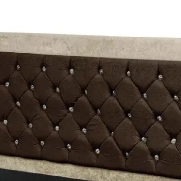 Imagem de Cabeceira Casal Super King  195 cm Para Cama Box Berlim Suede Marfim/Marrom Strass - DS Móveis