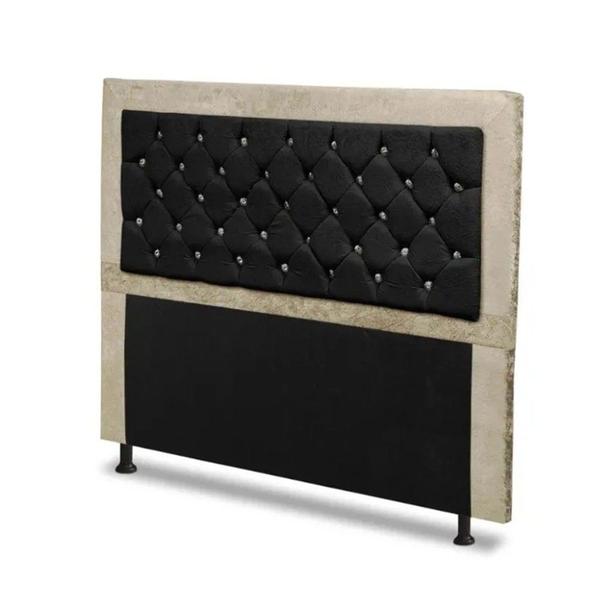 Imagem de Cabeceira Casal Super King 195 cm Para Cama Box Berlim Suede Marfim/Preto Strass - DS Móveis