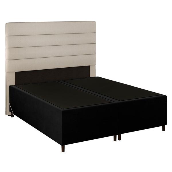 Imagem de Cabeceira com Base Cama Box Casal Queen 158x198 Hit ID5 Suede Preto/Linho Cru - Mpozenato