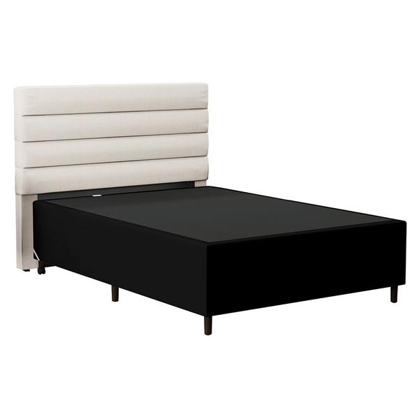 Imagem de Cabeceira com Base para Cama Box Casal 138x188cm Hit ID5 Corano Preto/Linho Cru - Mpozenato