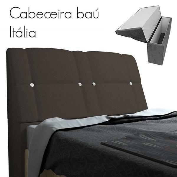 Imagem de Cabeceira com baú Itália Cama Box King 195 cm Suede Amassado Chocolate - JS Móveis