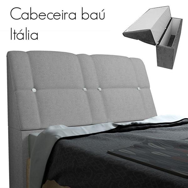 Imagem de Cabeceira com baú Itália Cama Box King 195 cm Suede Amassado Cinza - JS Móveis