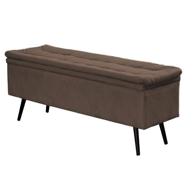 Imagem de Cabeceira com Calçadeira Baú Casal 140cm Conforto Suede Marrom - Sheep Estofados