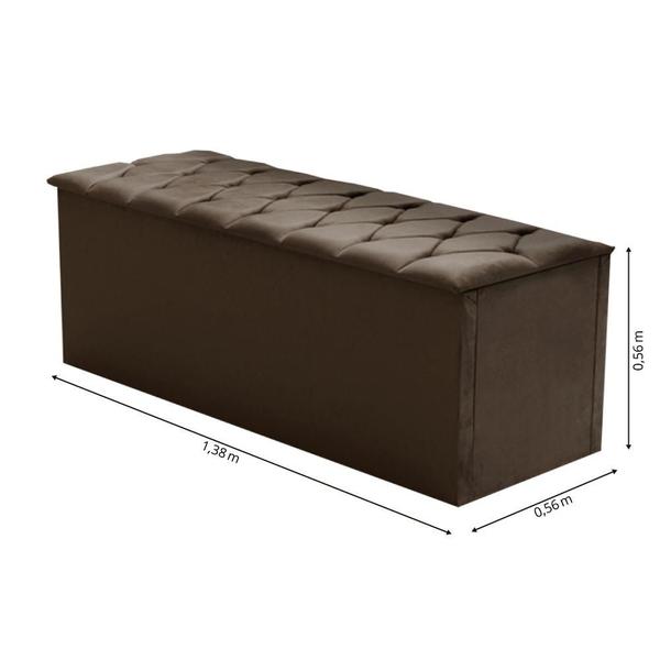 Imagem de Cabeceira com Calçadeira Baú Istambul para Cama Box Casal de 140 cm Chocolate