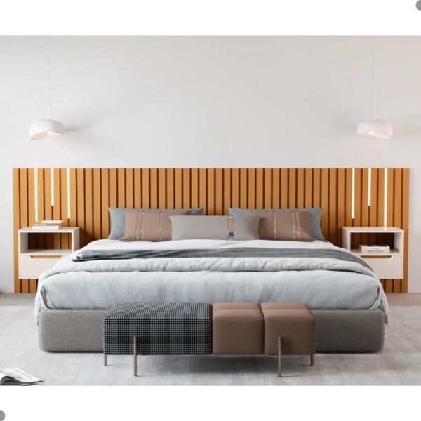 Cabeceira com Mesas de Cabeceira e Led Frida Nature Pérola - Mais de Casa Imagem de Cabeceira com Mesas de Cabeceira e Led Frida Nature Pérola