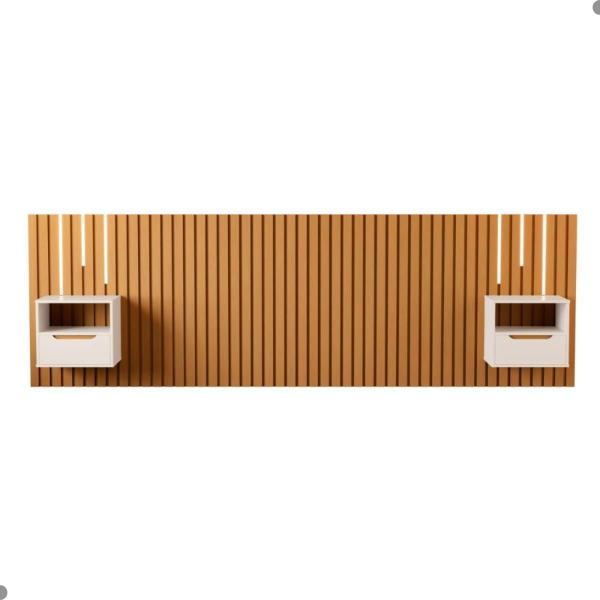 Cabeceira com Mesas de Cabeceira e Led Frida Nature Pérola - Mais de Casa Imagem de Cabeceira com Mesas de Cabeceira e Led Frida Nature Pérola