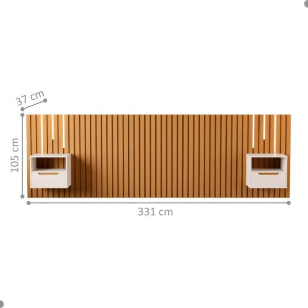 Cabeceira com Mesas de Cabeceira e Led Frida Nature Pérola - Mais de Casa Imagem de Cabeceira com Mesas de Cabeceira e Led Frida Nature Pérola
