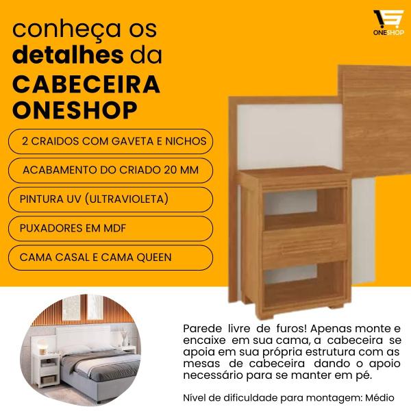 Imagem de Cabeceira Completa Oneshop com Duas Mesas de Cabeceira para Cama Queen e Casal Feita em MDF