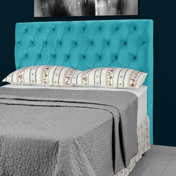 Imagem de Cabeceira de Cama Box Casal 138 cm Larhome Versalite Suede Veludo Azul