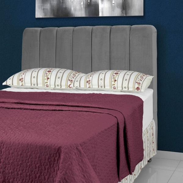 Imagem de Cabeceira de Cama Box Casal 138 cm Luna Larhome Suede Veludo Cinza escuro