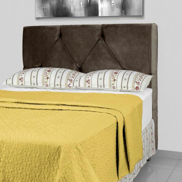 Imagem de Cabeceira de Cama Box Casal 138 cm Munique Larhome Suede Veludo Marrom escuro