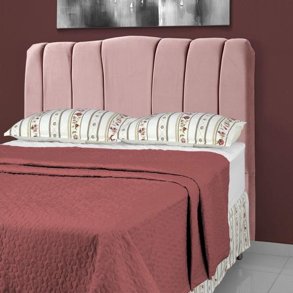 Imagem de Cabeceira de Cama Box Casal 138 cm Sevilha Larhome Suede Veludo Rosê