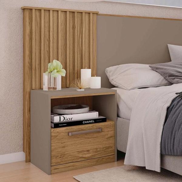 Imagem de Cabeceira De Cama Box Casal Com Mesa De Cabeceira Buriti Fendi