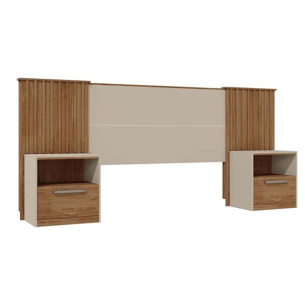 Imagem de Cabeceira De Cama Box Casal Com Mesa De Cabeceira Buriti Off White