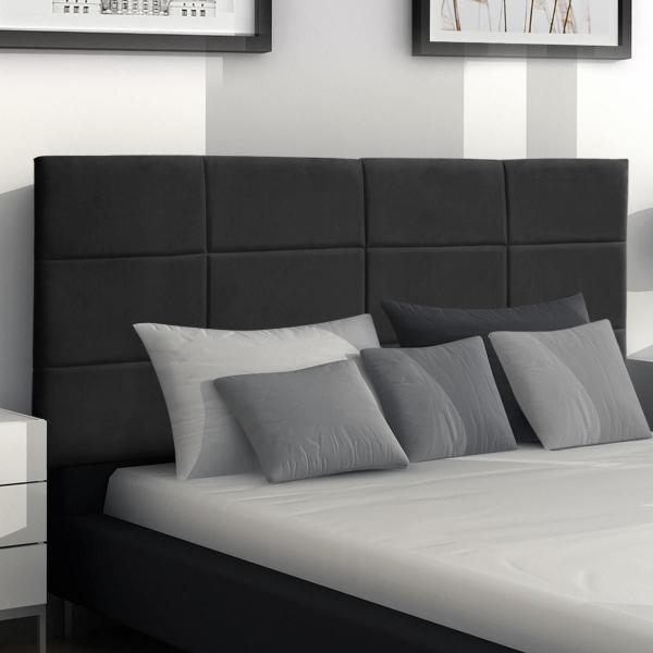 Imagem de Cabeceira de Cama Box Painel Estofada Casal Raissa 193Cm King Size Suede Preto