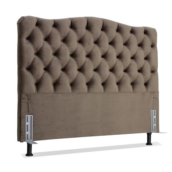 Imagem de Cabeceira de Cama Box Viúva 128 cm Dunas Larhome Tecido Suede Veludo Marrom.