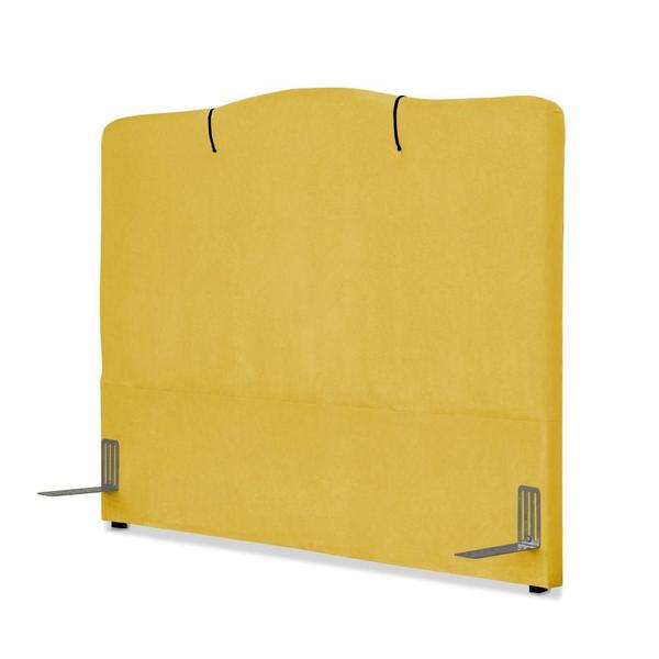 Imagem de Cabeceira de Cama Box Viúva 128 cm Moscou Larhome Suede Veludo Amarelo