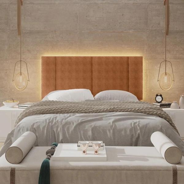 Imagem de Cabeceira de Cama com LED Casal 140cmx60cm Boucle Terracota - Tenda House