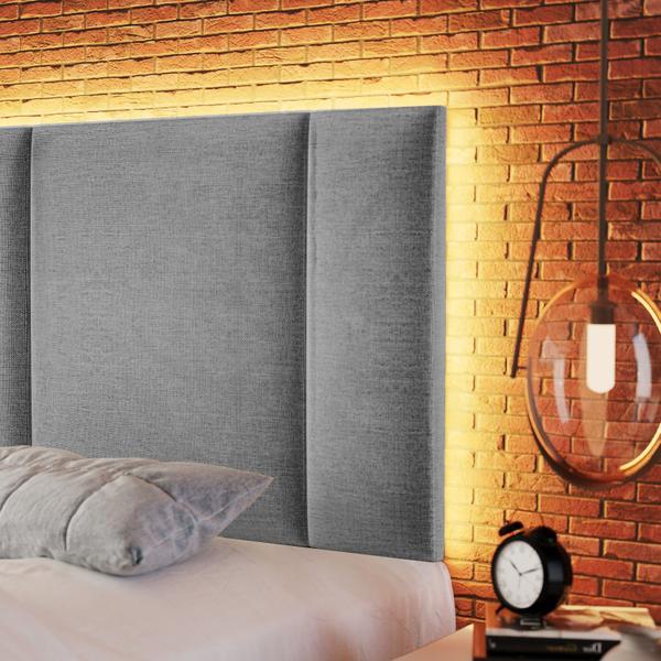 Imagem de Cabeceira de Cama com LED Solteiro 90cmx60cm Linho Cinza - Tenda House