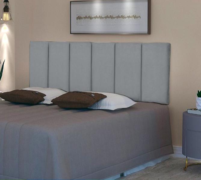 Imagem de Cabeceira de Cama Estofada / Almofadada Cama Box Queen 1,60 x 55 Painel Dubai Cinza